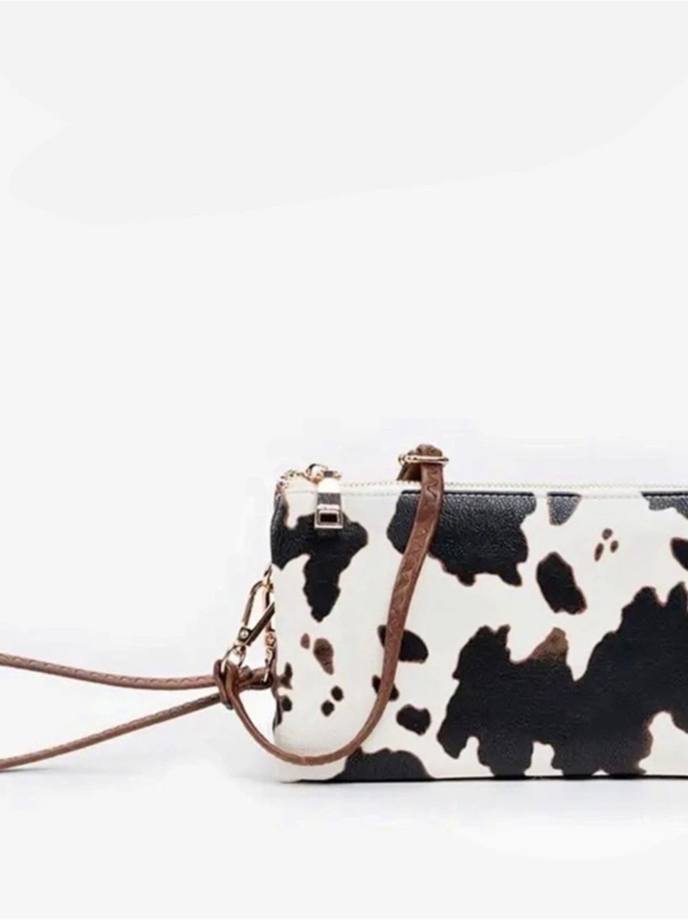 Jen & Co. Riley Cow 3 Compartment Crossbody/Wristlet. White & Black